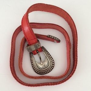 Liz Claiborne vintage red leather: silver buckle, keeper, tip western style